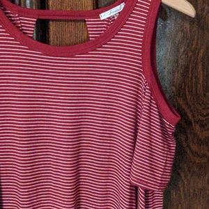 Red w white stripes cold shoulder Large dress.